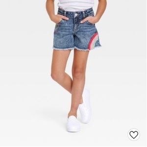 Girls' Rainbow Jean Shorts - Cat & Jack™ Dark Wash NWT size L 10/12